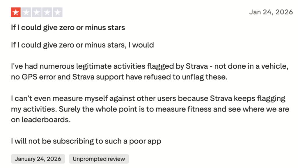 Strava bad review
